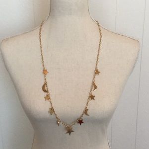 J Crew gold star and moon chain necklace